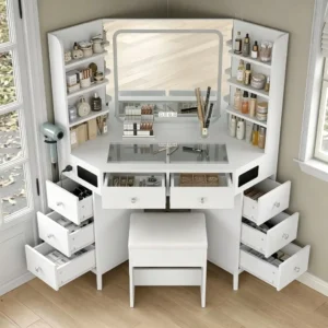 Corner Vanity Desk with LED Mirror